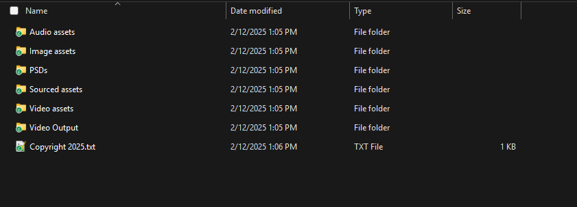 Screenshot of the generated folder structure